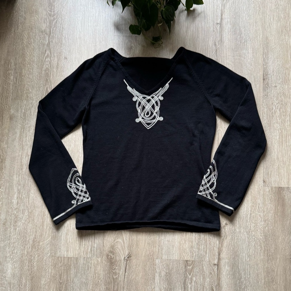 VTG y2k black embroidered knit boho whimseygoth Top
